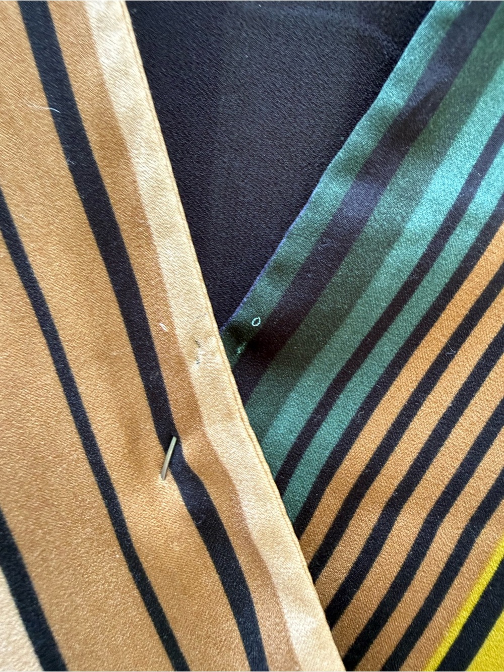 MNG Mango Suit Striped‎ Pleated Wrap Midi Dress Green Yellow Long Sleeve Size S - Picture 5 of 8
